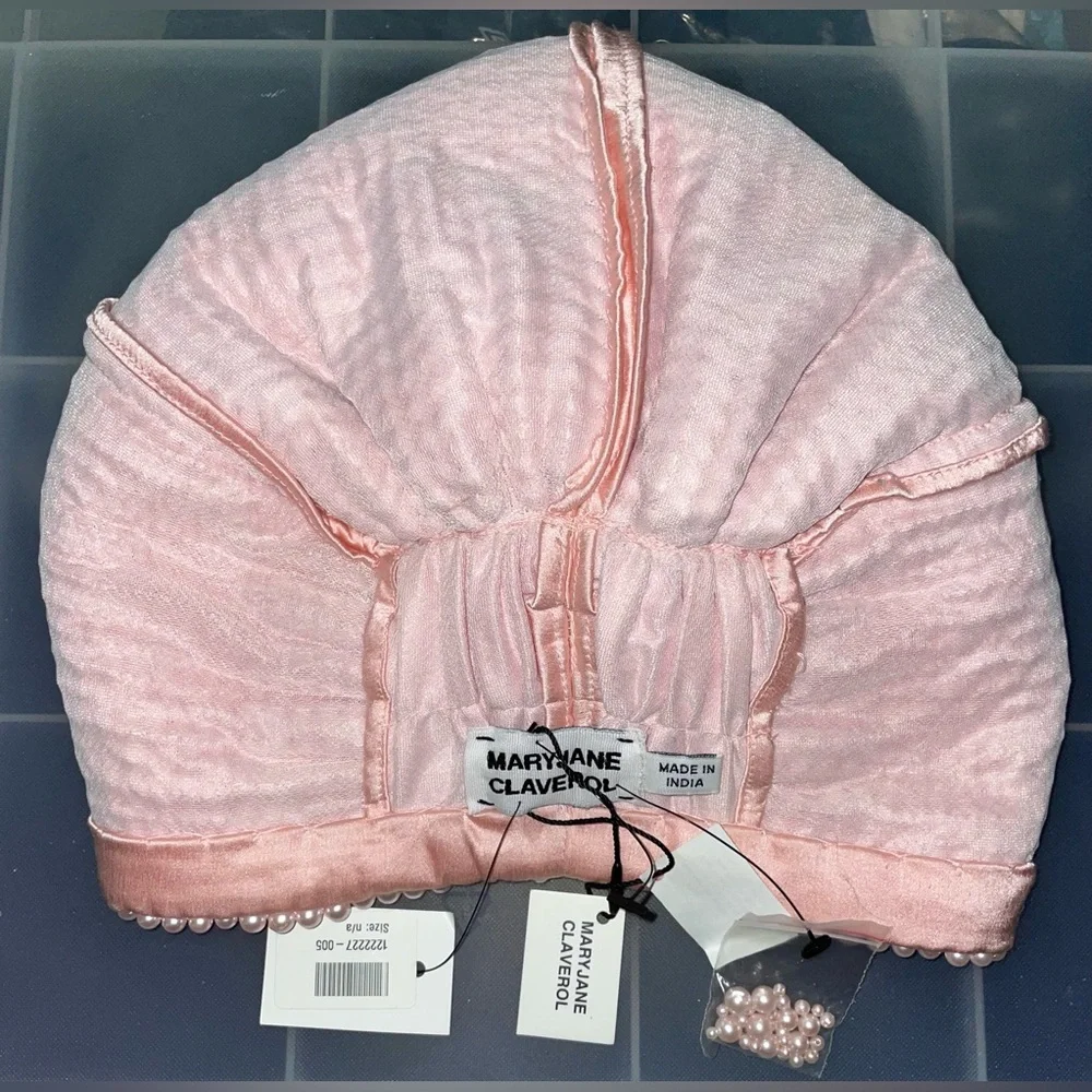 MARYJANE CLAVEROL PINK FAUX PEARL BEADS TURBAN HEAD PIECE HAIR ACCESSORY NWT HTF